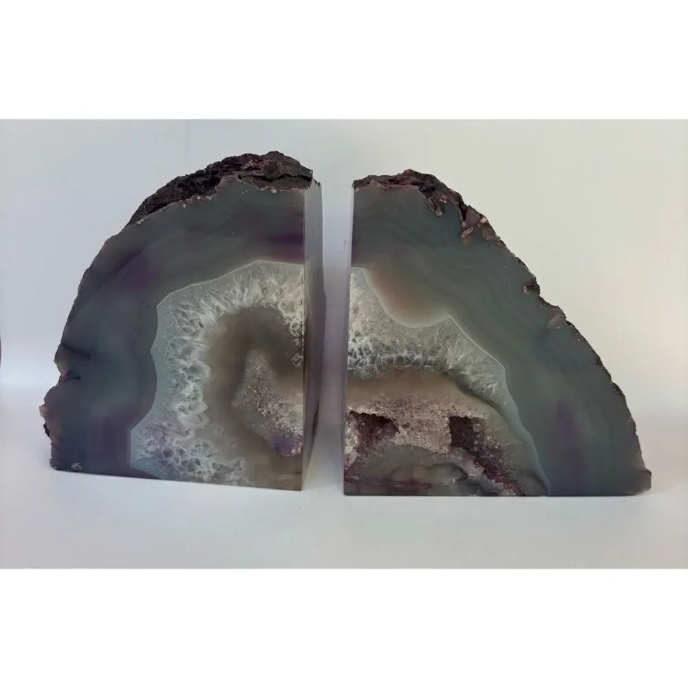 Vintage West Elm Natural Agate Druzy Bookends